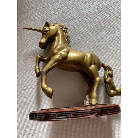 Brass Unicorn Figurine On Plastic Base Made In India Paperweight 1980's - Picture 8 of 8